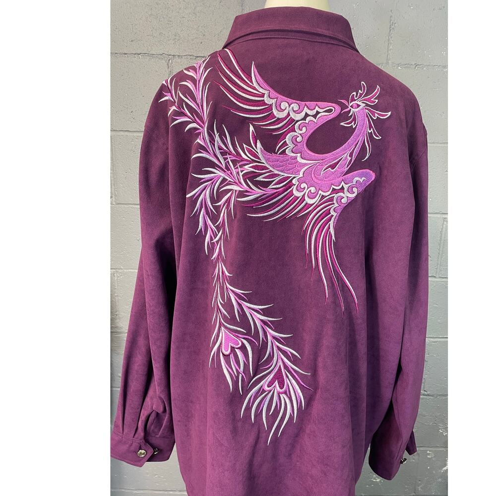 Purple Faux Suede Embroidered Pheonix 2 Piece Pants Set Bob Mackie Firebird 2X